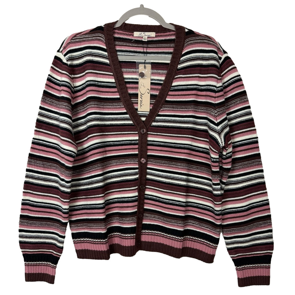 LES SEREIN Women’s size large striped v-neck button down cardigan NWT - Picture 4 of 10